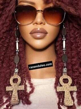 Elongated Dangle Earrings Wooden Ankhs Brown Multi by Razonda Lee